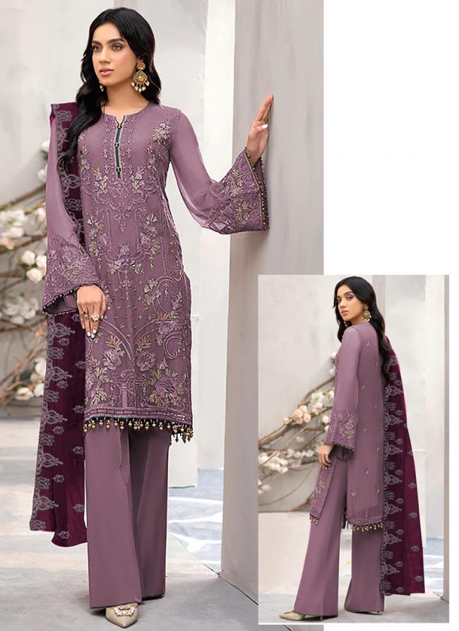 Faux Georgette Lilac Festival Wear Embroidery Work Pakistani Suit